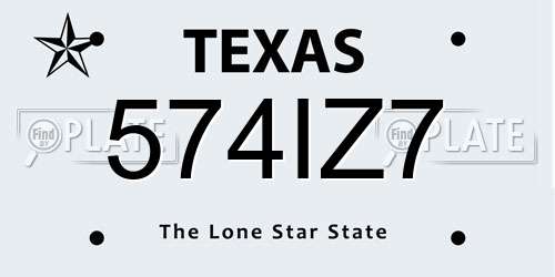 574IZ7 Texas License Plate