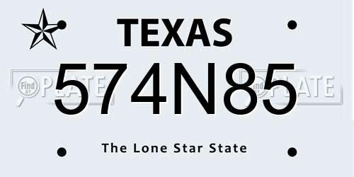 574N85 Texas License Plate