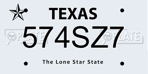 574SZ7 Texas License Plate