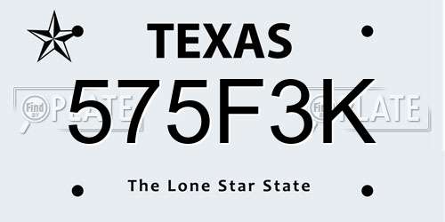 575F3K Texas License Plate