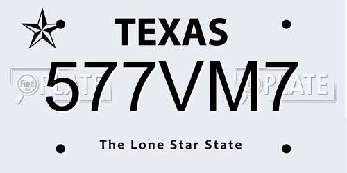 577VM7 Texas License Plate