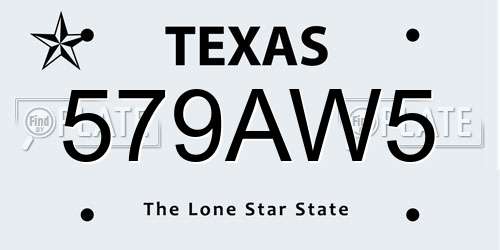 579AW5 Texas License Plate
