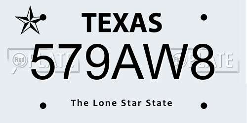 579AW8 Texas License Plate