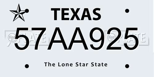 57AA925 Texas License Plate