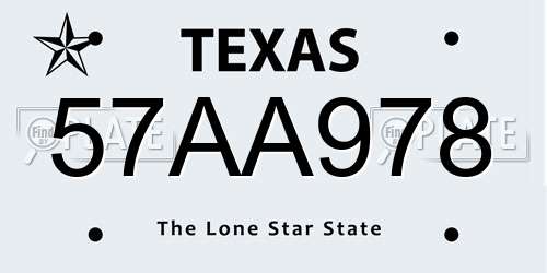 57AA978 Texas License Plate