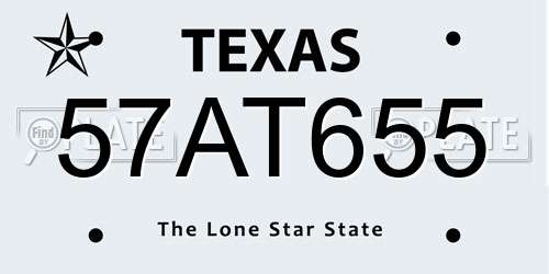 57AT655 Texas License Plate