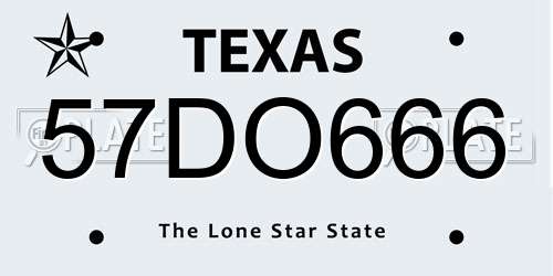 57DO666 Texas License Plate