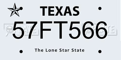 57FT566 Texas License Plate