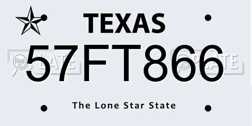 57FT866 Texas License Plate
