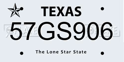 57GS906 Texas License Plate