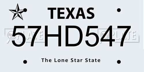 57HD547 Texas License Plate