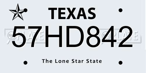 57HD842 Texas License Plate