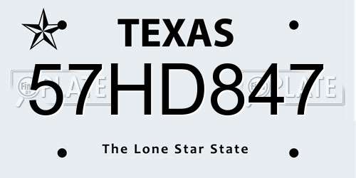 57HD847 Texas License Plate