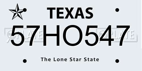 57HO547 Texas License Plate