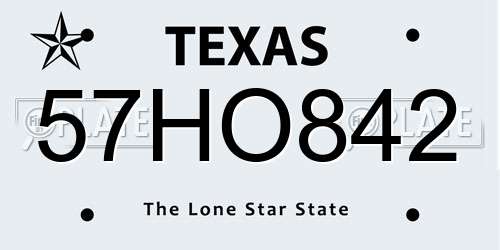 57HO842 Texas License Plate