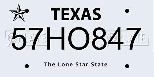 57HO847 Texas License Plate