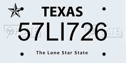 57LI726 Texas License Plate