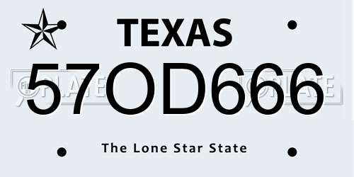 57OD666 Texas License Plate