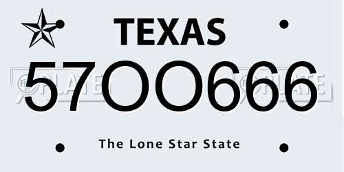 57OO666 Texas License Plate
