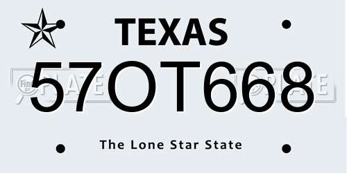 57OT668 Texas License Plate