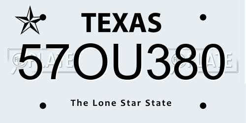 57OU380 Texas License Plate