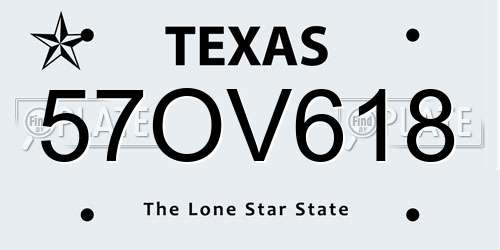 57OV618 Texas License Plate