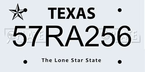 57RA256 Texas License Plate