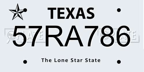 57RA786 Texas License Plate