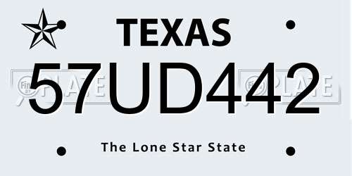 57UD442 Texas License Plate