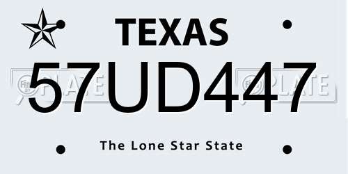57UD447 Texas License Plate