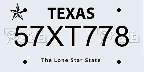 57XT778 Texas License Plate