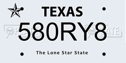 580RY8 Texas License Plate