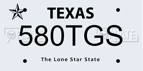 580TGS Texas License Plate