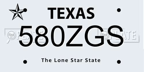 580ZGS Texas License Plate