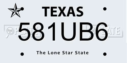 581UB6 Texas License Plate