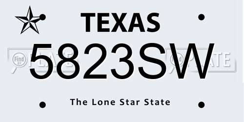 5823SW Texas License Plate