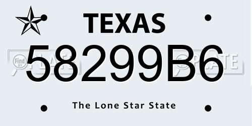 58299B6 Texas License Plate