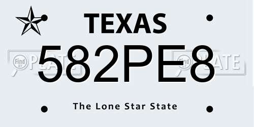 582PE8 Texas License Plate