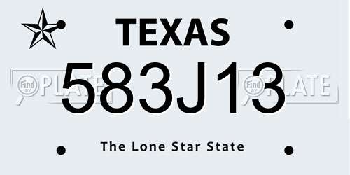 583J13 Texas License Plate
