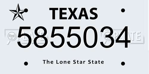 5855034 Texas License Plate
