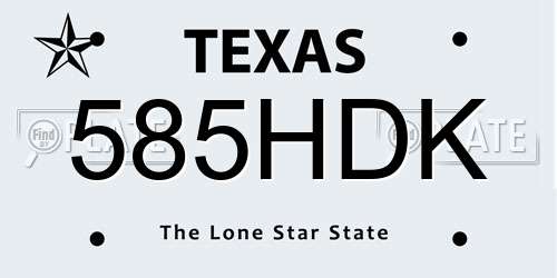 585HDK Texas License Plate
