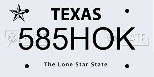 585HOK Texas License Plate