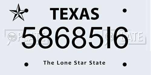 58685I6 Texas License Plate