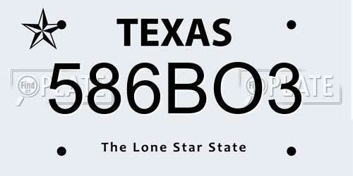 586BO3 Texas License Plate