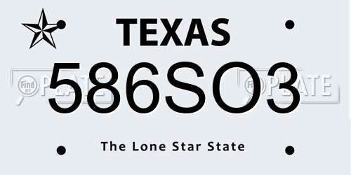 586SO3 Texas License Plate
