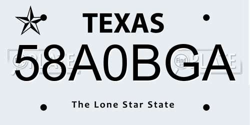 58A0BGA Texas License Plate