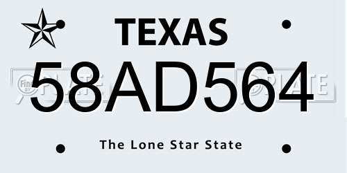 58AD564 Texas License Plate