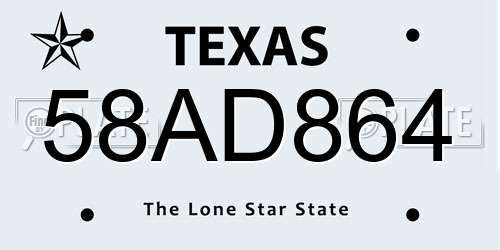 58AD864 Texas License Plate