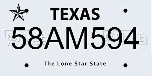 58AM594 Texas License Plate