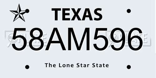 58AM596 Texas License Plate